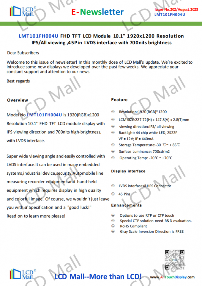 ultime notizie sull'azienda Issue 202 Newsletter_10.1 inch LMT101FH004U Da LCD Mall  0